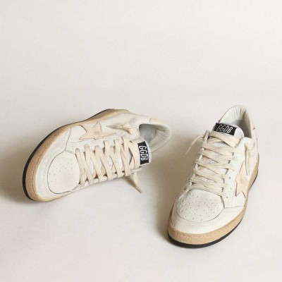 Golden Goose Ball Star LTD Sneakers In White Nappa With A Salmon-pink Nappa Star