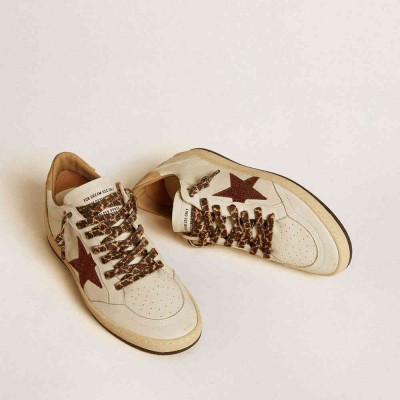 Golden Goose Ball Star LTD Sneakers With Burgundy Glitter Star And Beige Suede Heel Tab