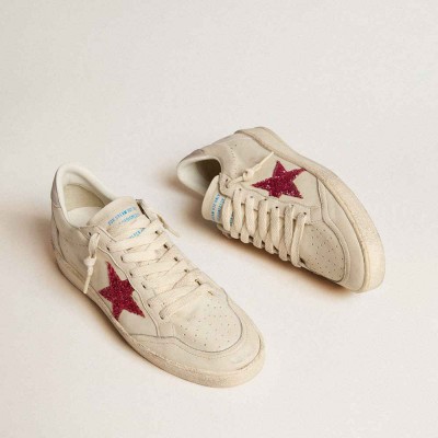 Golden Goose Ball Star LTD Sneakers With Fuchsia Glitter Star And Light Gray Suede Heel Tab
