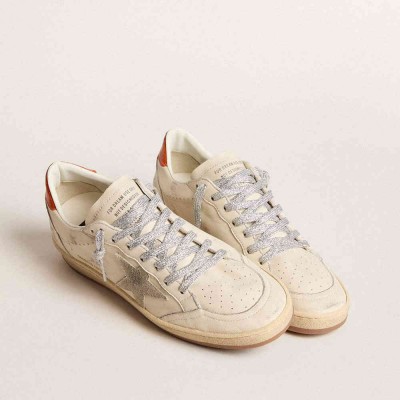 Golden Goose Ball Star LTD Sneakers With Ice-gray Suede Star And Orange Heel Tab