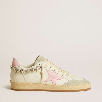 Golden Goose Ball Star LTD Sneakers With Pink Leather Star And Crystal Decoration