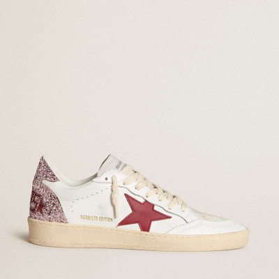 Golden Goose Ball Star LTD Sneakers With Red Leather Star And Pink Glitter Heel Tab