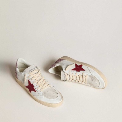 Golden Goose Ball Star LTD Sneakers With Red Leather Star And Pink Glitter Heel Tab