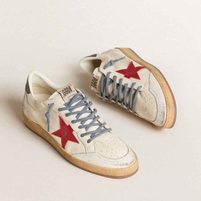 Golden Goose Ball Star LTD Sneakers With Red Star And Lizard-print Leather Heel Tab