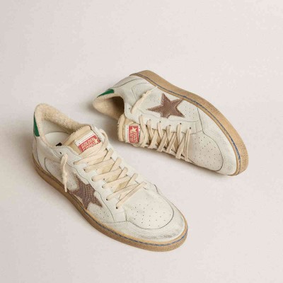 Golden Goose Ball Star LTD Sneakers With Sand Mesh Star And Green Leather Heel Tab