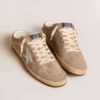 Golden Goose Ball Star Sneakers Sabots In Dove-gray Suede With Silver Glitter Star