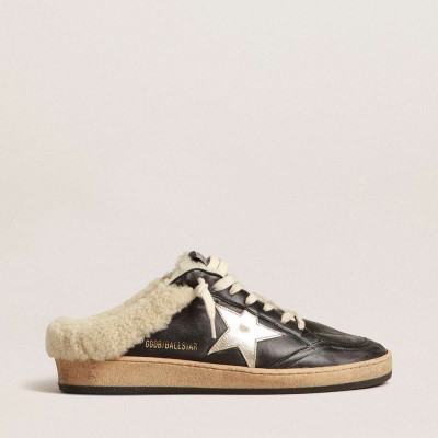 Golden Goose Ball Star Sneakers Sabots In Nappa With Platinum Star And Shearling Lining