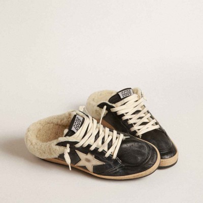 Golden Goose Ball Star Sneakers Sabots In Nappa With Platinum Star And Shearling Lining