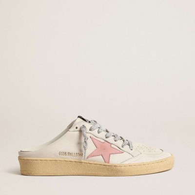 Golden Goose Ball Star Sneakers Sabots In White Nappa With An Old-rose Leather Star