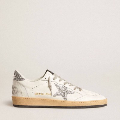 Golden Goose Ball Star Sneakers Wishes In Nappa Leather With Glitter Star And Heel Tab