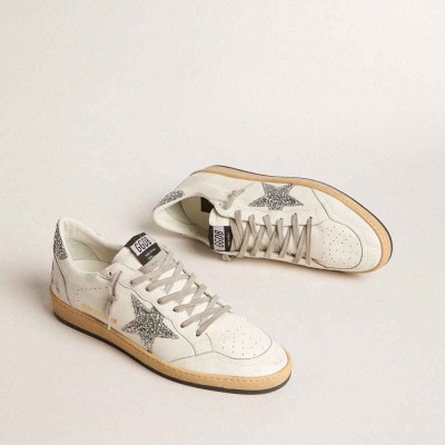 Golden Goose Ball Star Sneakers Wishes In Nappa Leather With Glitter Star And Heel Tab