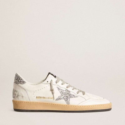Golden Goose Ball Star Sneakers Wishes In Nappa Leather With Glitter Star And Heel Tab