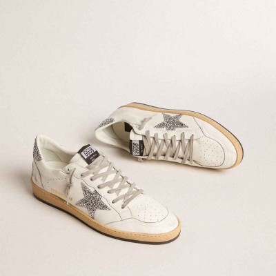 Golden Goose Ball Star Sneakers Wishes In Nappa Leather With Glitter Star And Heel Tab