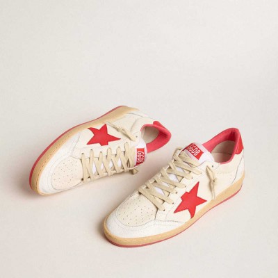 Golden Goose Ball Star Sneakers Wishes In White Leather With A Red Star And Heel Tab