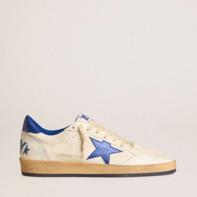 Golden Goose Ball Star Sneakers Wishes In White Nappa Leather With A Bright Blue Star And Heel Tab