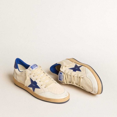 Golden Goose Ball Star Sneakers Wishes In White Nappa Leather With A Bright Blue Star And Heel Tab