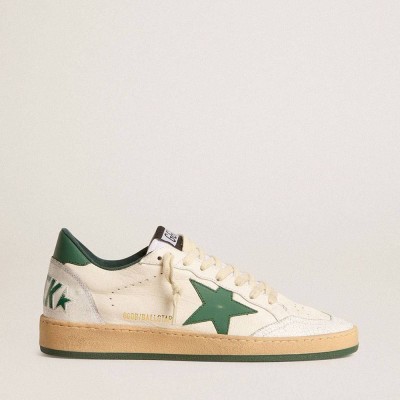 Golden Goose Ball Star Sneakers Wishes In White Nappa Leather With Green Leather Star And Heel Tab