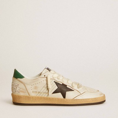 Golden Goose Ball Star Sneakers With Black Leather Star And Green Leather Heel Tab