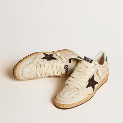 Golden Goose Ball Star Sneakers With Black Leather Star And Green Leather Heel Tab