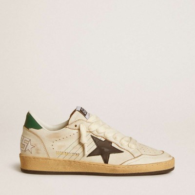 Golden Goose Ball Star Sneakers With Black Leather Star And Green Leather Heel Tab