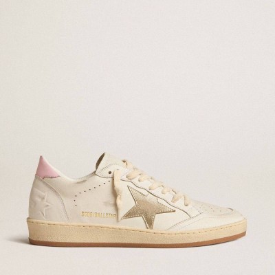 Golden Goose Ball Star Sneakers With Gold Foiled Leather Star And Pink Leather Heel Tab