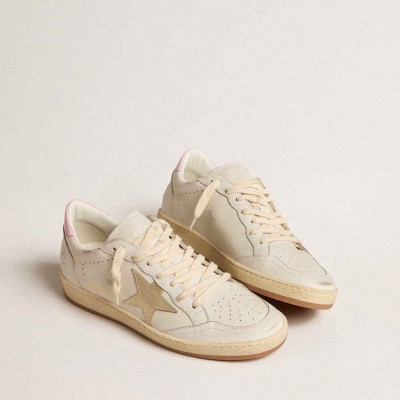 Golden Goose Ball Star Sneakers With Gold Foiled Leather Star And Pink Leather Heel Tab