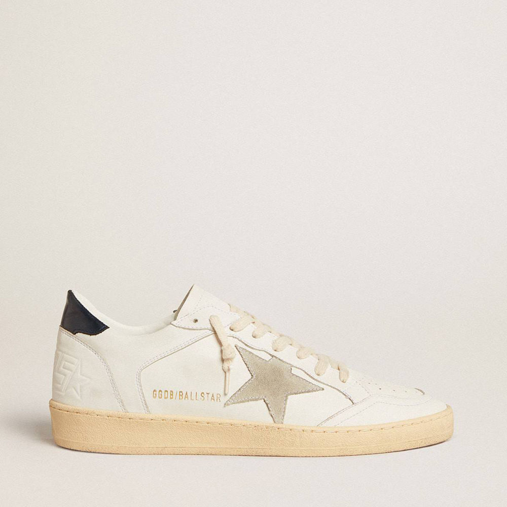 Golden Goose Ball Star Sneakers With Ice-gray Suede Star And Blue Leather Heel Tab