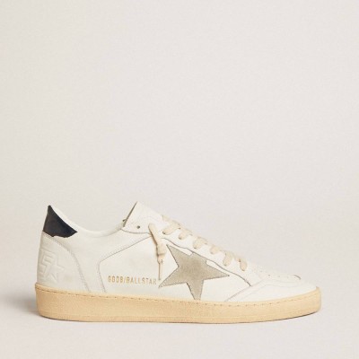 Golden Goose Ball Star Sneakers With Ice-gray Suede Star And Blue Leather Heel Tab