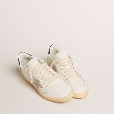 Golden Goose Ball Star Sneakers With Ice-gray Suede Star And Blue Leather Heel Tab