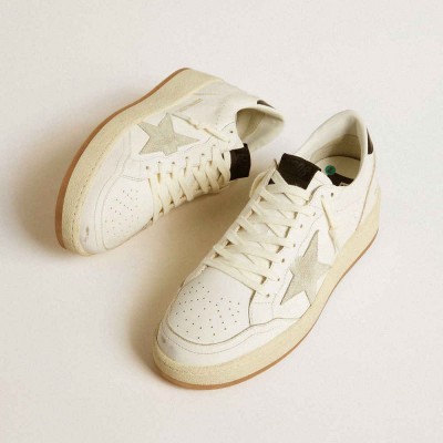 Golden Goose Ball Star Sneakers With Ice-gray Suede Star And Glossy Black Leather Heel Tab