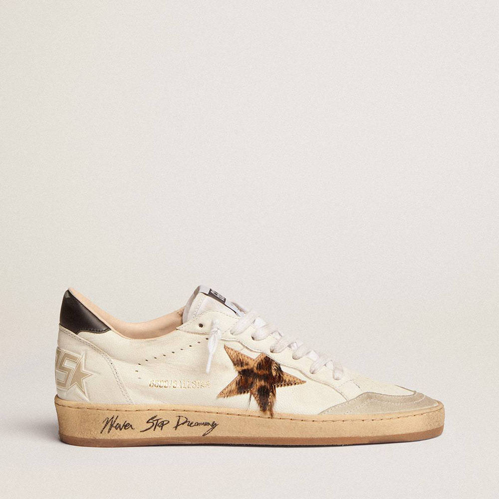 Golden Goose Ball Star Sneakers With Leopard Print Pony Skin Star And Black Heel Tab