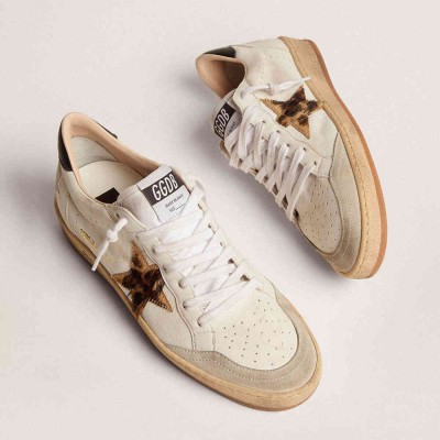 Golden Goose Ball Star Sneakers With Leopard Print Pony Skin Star And Black Heel Tab