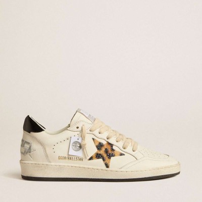 Golden Goose Ball Star Sneakers With Leopard-print Star Embellished With Swarovski Crystal
