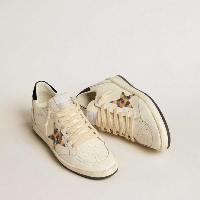 Golden Goose Ball Star Sneakers With Leopard-print Star Embellished With Swarovski Crystal