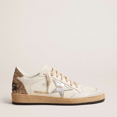 Golden Goose Ball Star Sneakers With Metallic Leather Star And Glitter Heel Tab