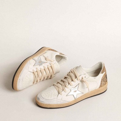 Golden Goose Ball Star Sneakers With Metallic Leather Star And Glitter Heel Tab