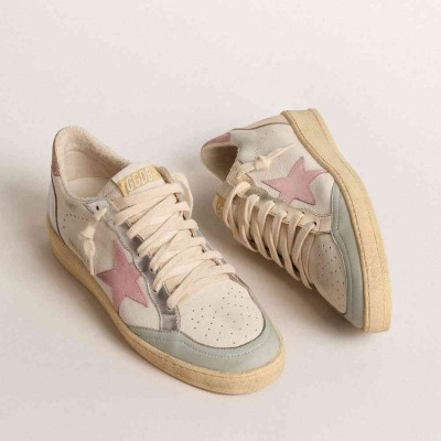 Golden Goose Ball Star Sneakers With Pink Suede Star And Metallic Leather Inserts