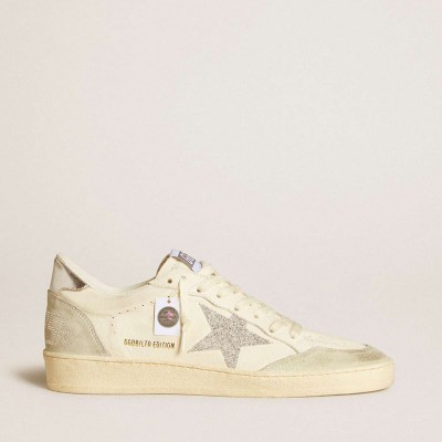 Golden Goose Ball Star Sneakers With Silver Swarovski Micro-crystal Star And Metallic Silver Leather Heel Tab