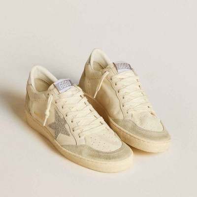 Golden Goose Ball Star Sneakers With Silver Swarovski Micro-crystal Star And Metallic Silver Leather Heel Tab