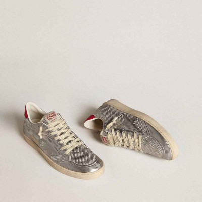 Golden Goose Bio-based Ball Star Sneakers In Metallic Silver With Silver Star And Red Heel Tab