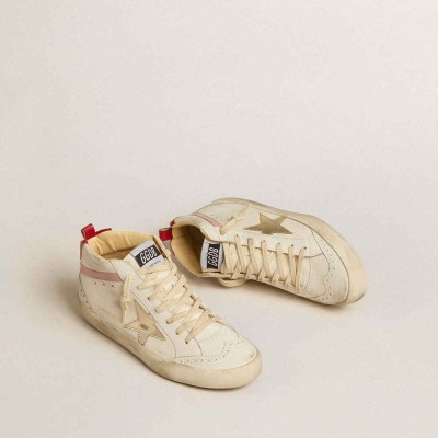 Golden Goose Bio-based Mid Star LTD Sneakers With Gold Leather Star And Pink Flash