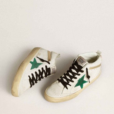 Golden Goose Bio-based Mid Star Sneakers With Green Suede Star And Pink Suede Heel Tab