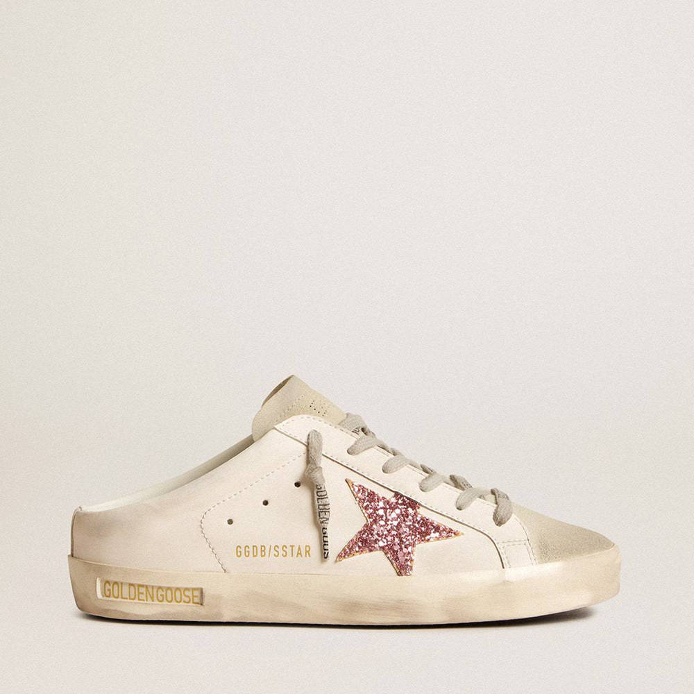 Golden Goose Bio-based Super-Star Sneakers Sabot With Pink Glitter Star And Suede Toe