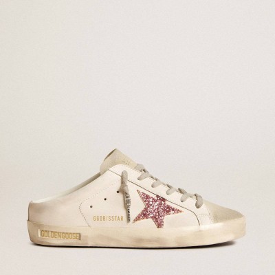 Golden Goose Bio-based Super-Star Sneakers Sabot With Pink Glitter Star And Suede Toe