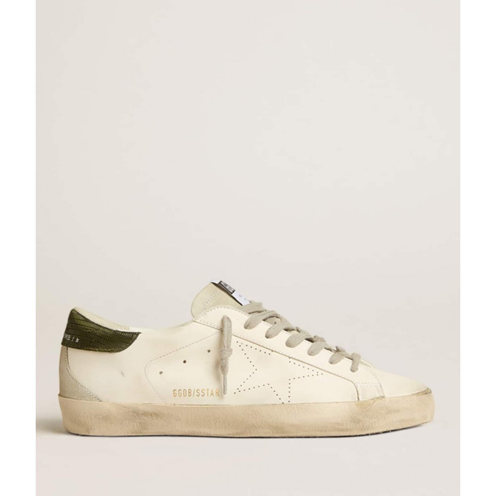 Golden Goose Bio-based Super-Star Sneakers With Perforated Star And Green Heel Tab