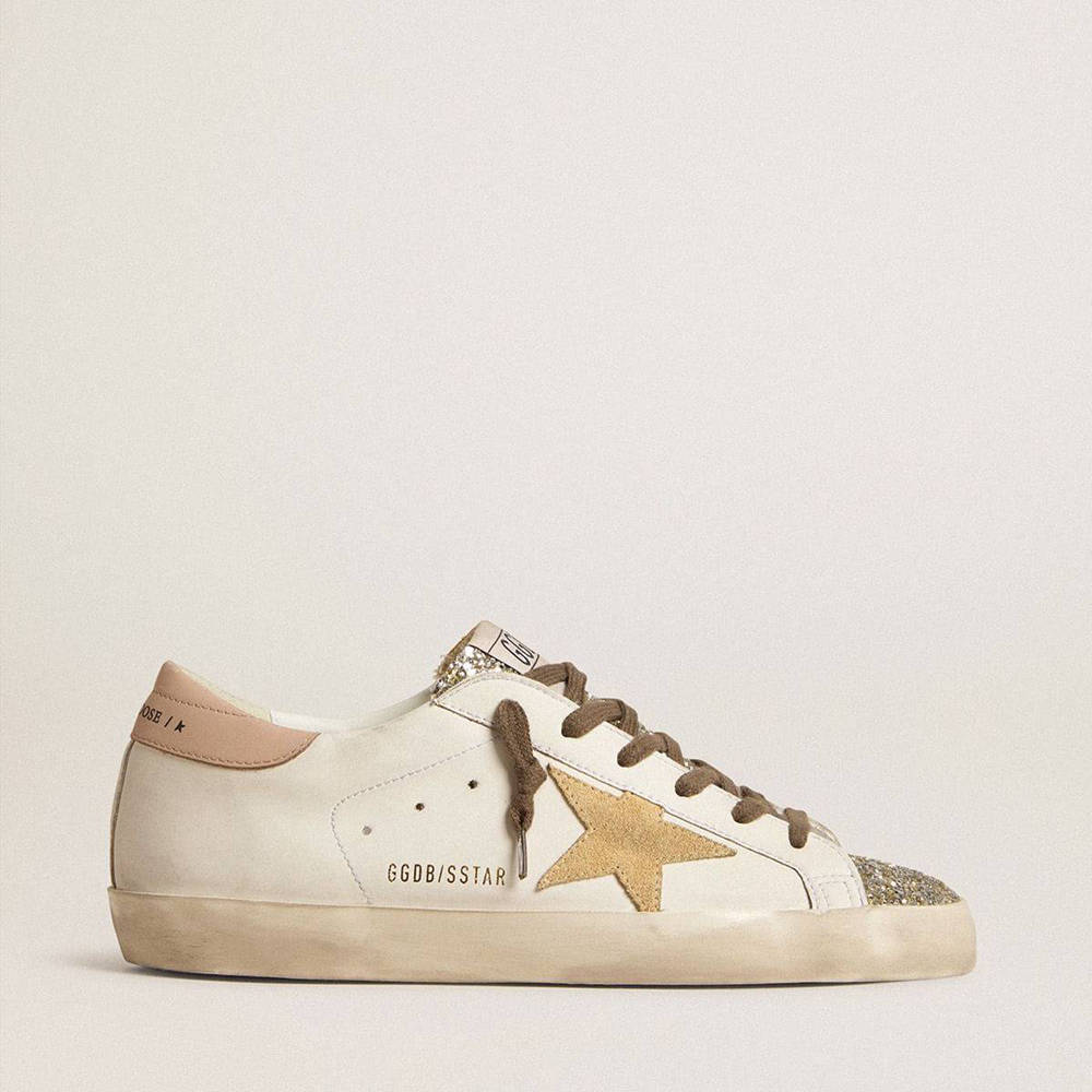 Golden Goose Bio-based Super-Star Sneakers With Platinum Glitter Tongue
