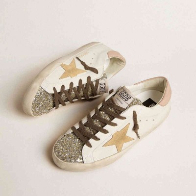 Golden Goose Bio-based Super-Star Sneakers With Platinum Glitter Tongue