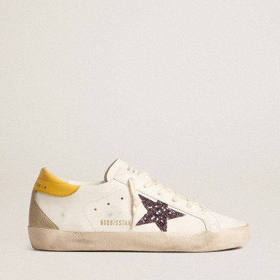 Golden Goose Bio-based Super-Star Sneakers With Red Glitter Star And Leather Heel Tab
