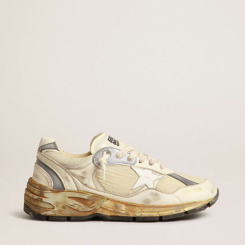 Golden Goose Dad-Star Shoes In Beige Nappa And Nylon With White Leather Star