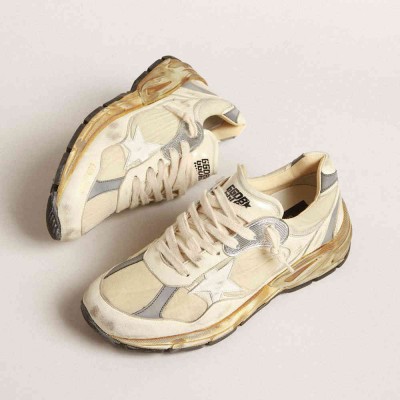 Golden Goose Dad-Star Shoes In Beige Nappa And Nylon With White Leather Star